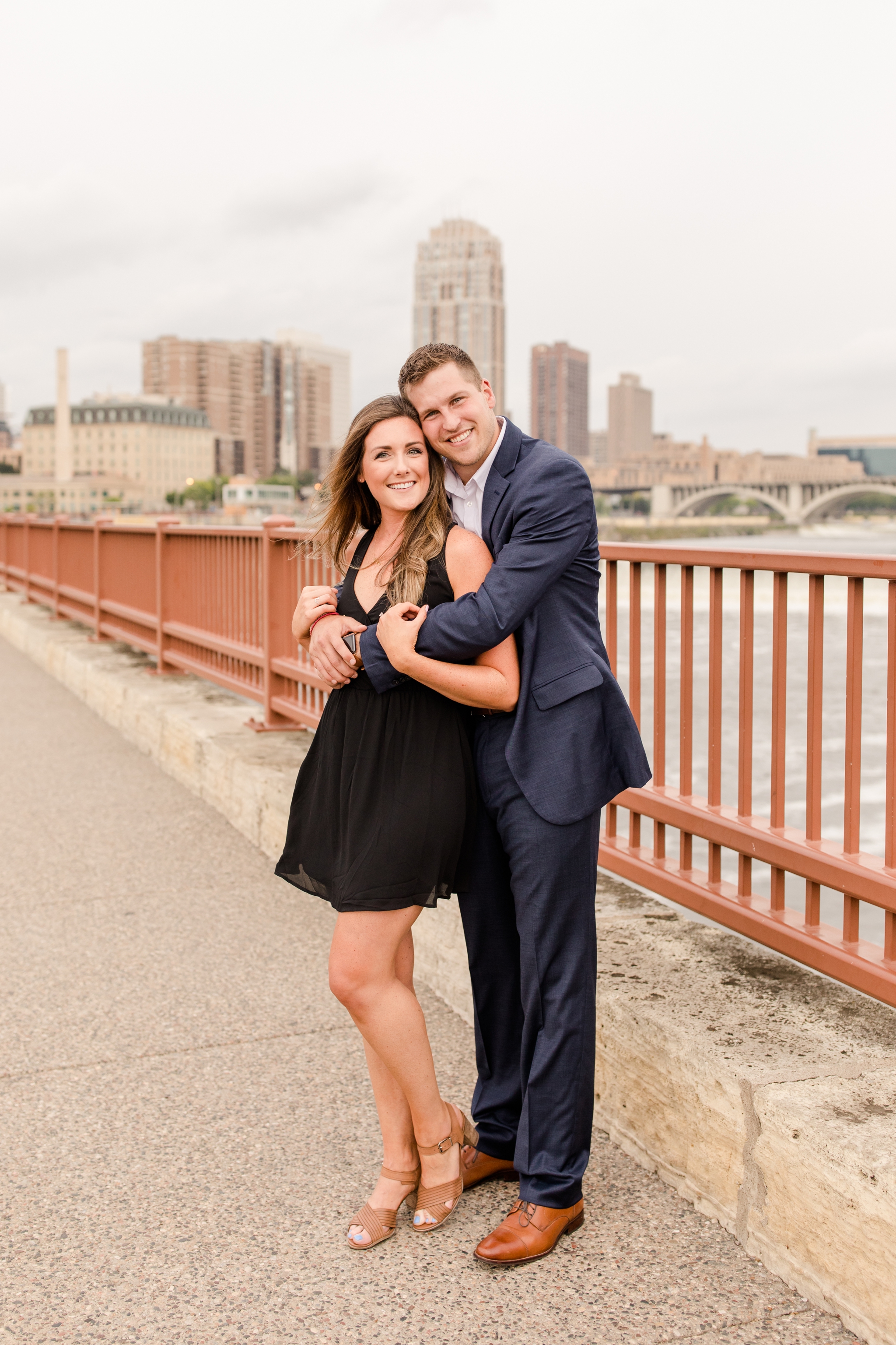 Stone Arch Bridge Minneapolis Engagement Session, Rainy engagement session